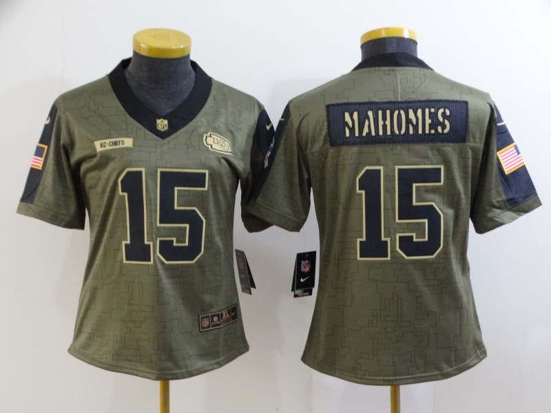 2021 Women Kansas City Chiefs #15 Patrick Mahomes Nike Olive Salute To Service Limited NFL jersey